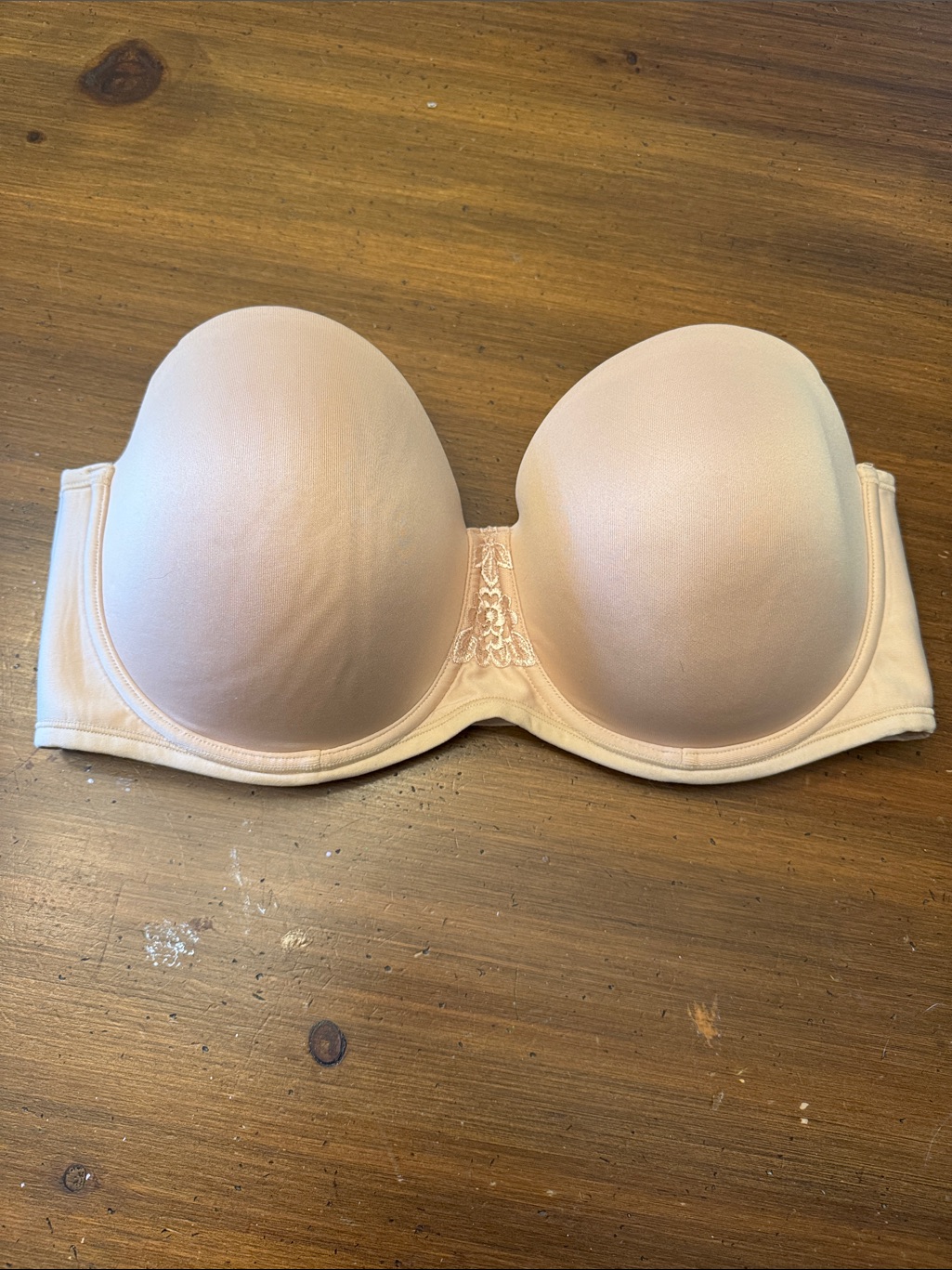 Vanity Fair Beige Strapless Padded Underwire Bra Adj. Clasp Nude 40d - No Straps